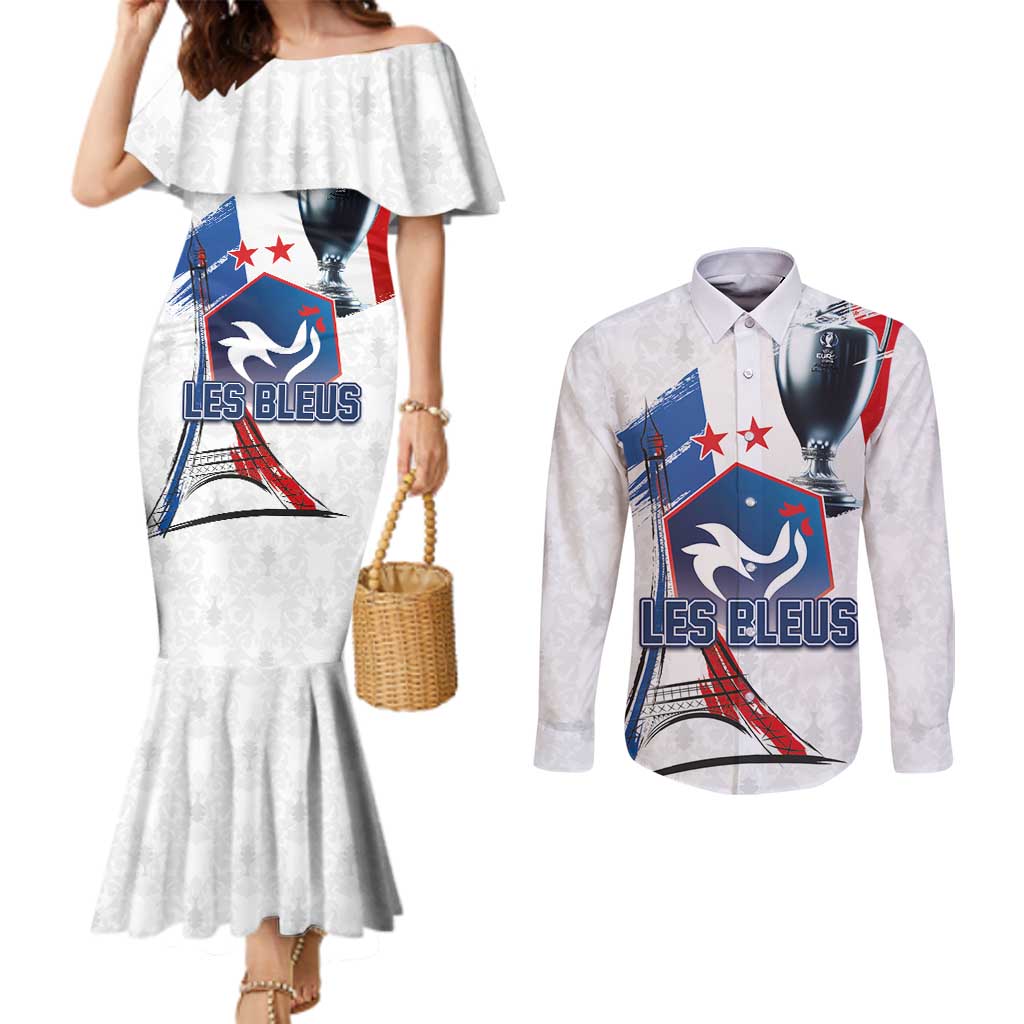 Custom Le Blues Football 2024 Road To The Champion Couples Matching Mermaid Dress and Long Sleeve Button Shirt