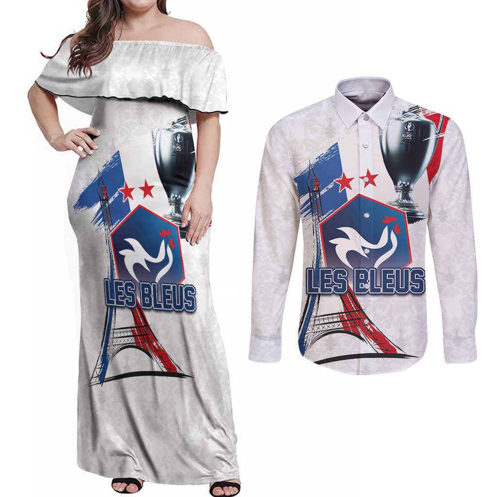 Custom Le Blues Football 2024 Road To The Champion Couples Matching Off Shoulder Maxi Dress and Long Sleeve Button Shirt - Wonder Print Shop
