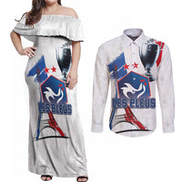 Custom Le Blues Football 2024 Road To The Champion Couples Matching Off Shoulder Maxi Dress and Long Sleeve Button Shirt - Wonder Print Shop