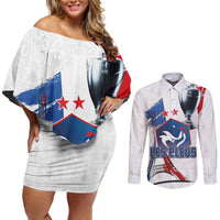 Custom Le Blues Football 2024 Road To The Champion Couples Matching Off Shoulder Short Dress and Long Sleeve Button Shirt - Wonder Print Shop