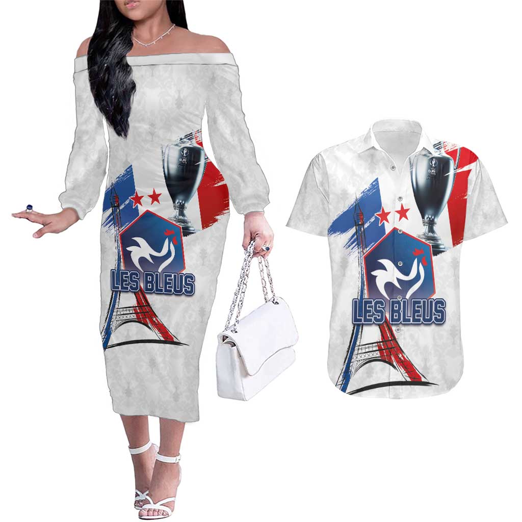 Custom Le Blues Football 2024 Road To The Champion Couples Matching Off The Shoulder Long Sleeve Dress and Hawaiian Shirt - Wonder Print Shop