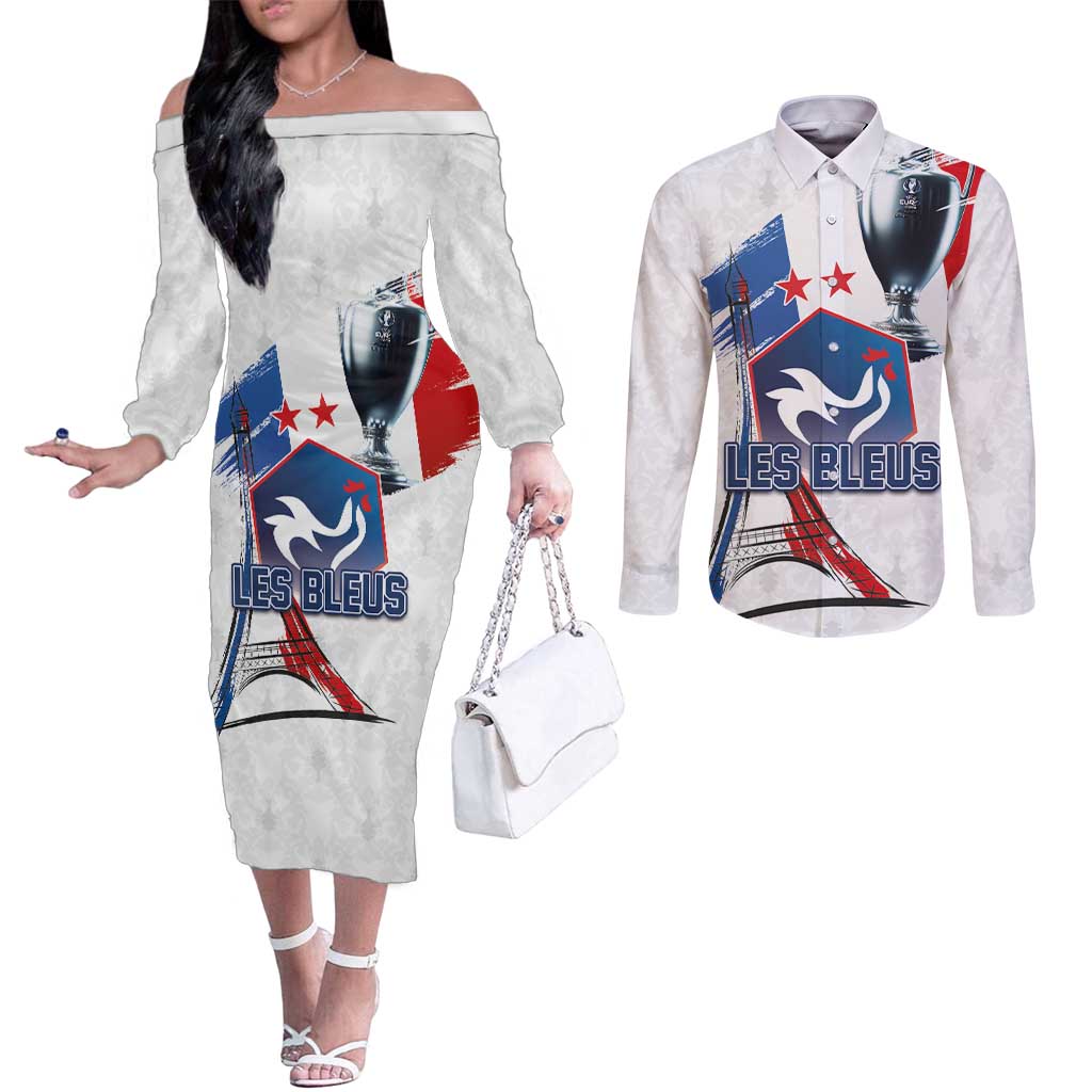 Custom Le Blues Football 2024 Road To The Champion Couples Matching Off The Shoulder Long Sleeve Dress and Long Sleeve Button Shirt