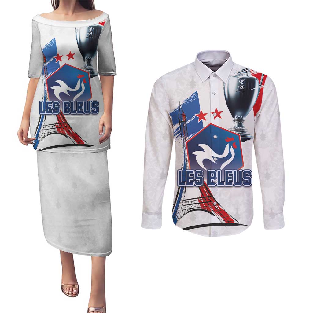 Custom Le Blues Football 2024 Road To The Champion Couples Matching Puletasi and Long Sleeve Button Shirt - Wonder Print Shop