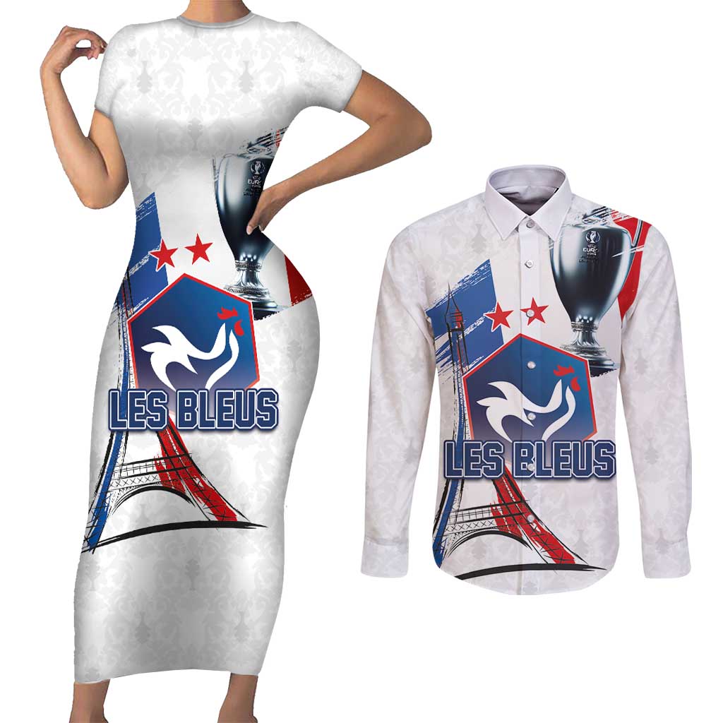 Custom Le Blues Football 2024 Road To The Champion Couples Matching Short Sleeve Bodycon Dress and Long Sleeve Button Shirt - Wonder Print Shop