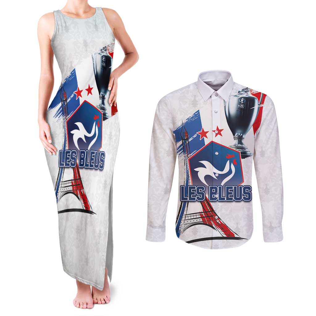 Custom Le Blues Football 2024 Road To The Champion Couples Matching Tank Maxi Dress and Long Sleeve Button Shirt - Wonder Print Shop