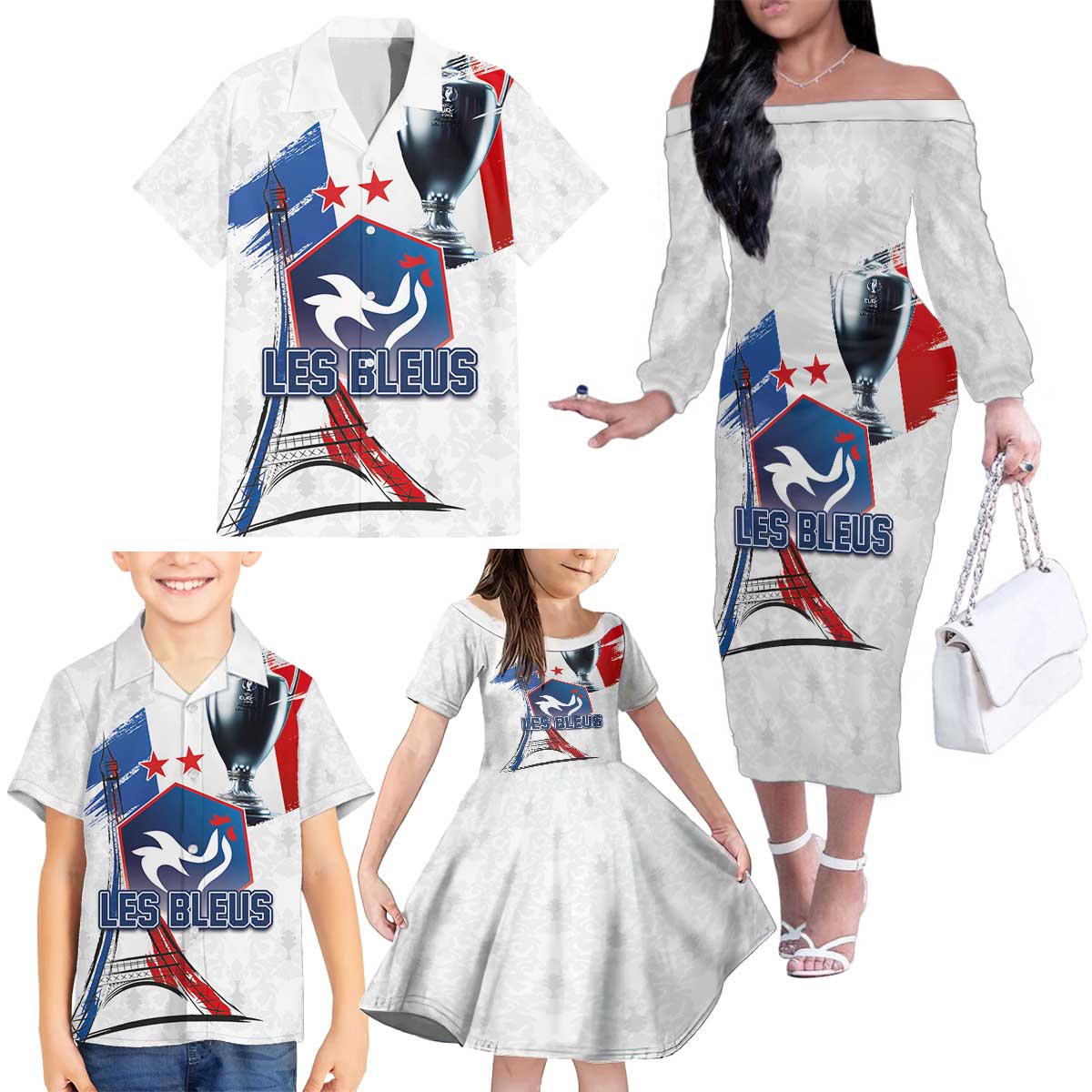 Custom Le Blues Football 2024 Road To The Champion Family Matching Off The Shoulder Long Sleeve Dress and Hawaiian Shirt - Wonder Print Shop