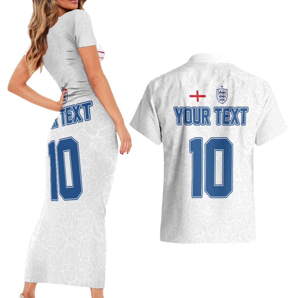 Custom England Football 2024 Road To The Champion Couples Matching Short Sleeve Bodycon Dress and Hawaiian Shirt - Wonder Print Shop