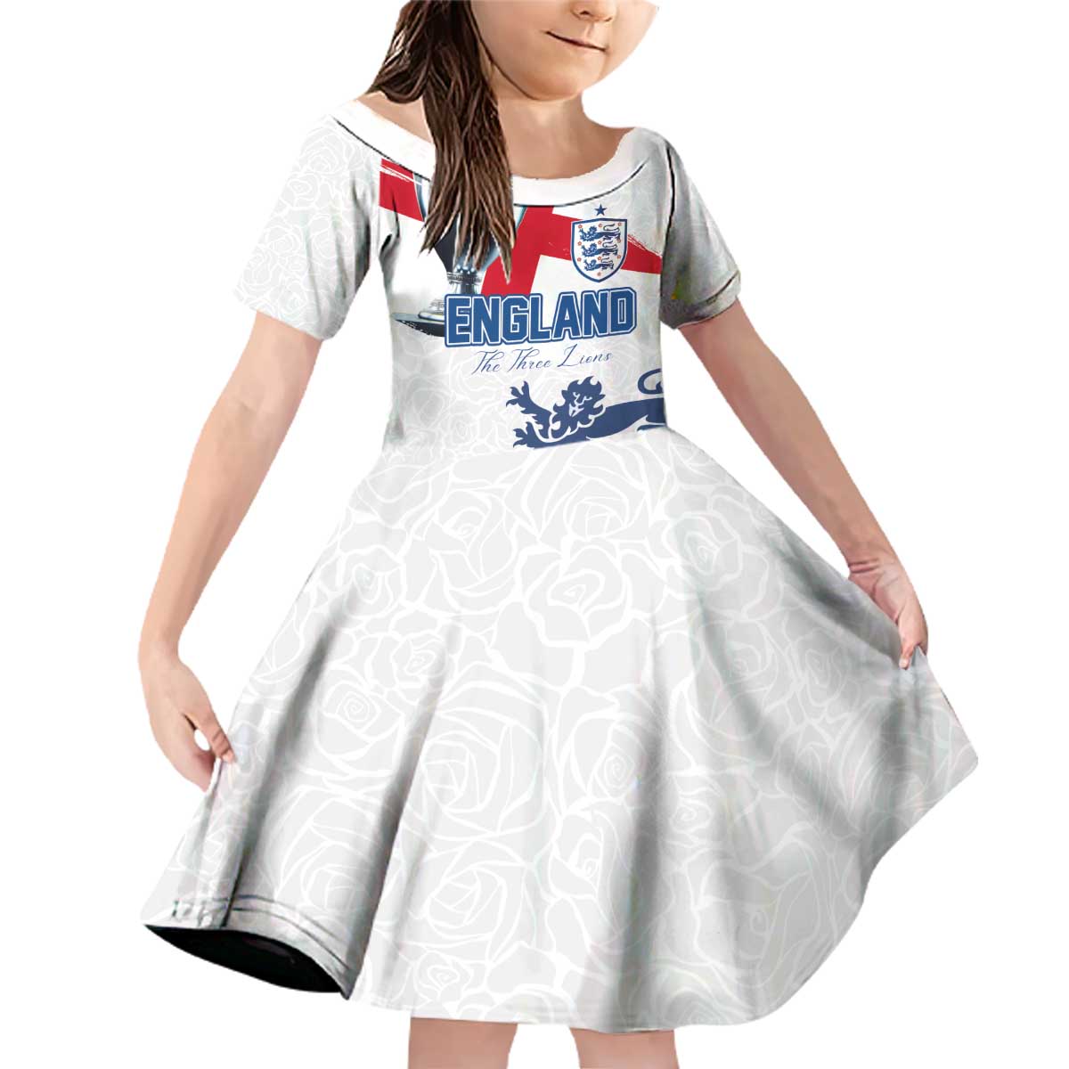 Custom England Football 2024 Road To The Champion Family Matching Off Shoulder Short Dress and Hawaiian Shirt - Wonder Print Shop