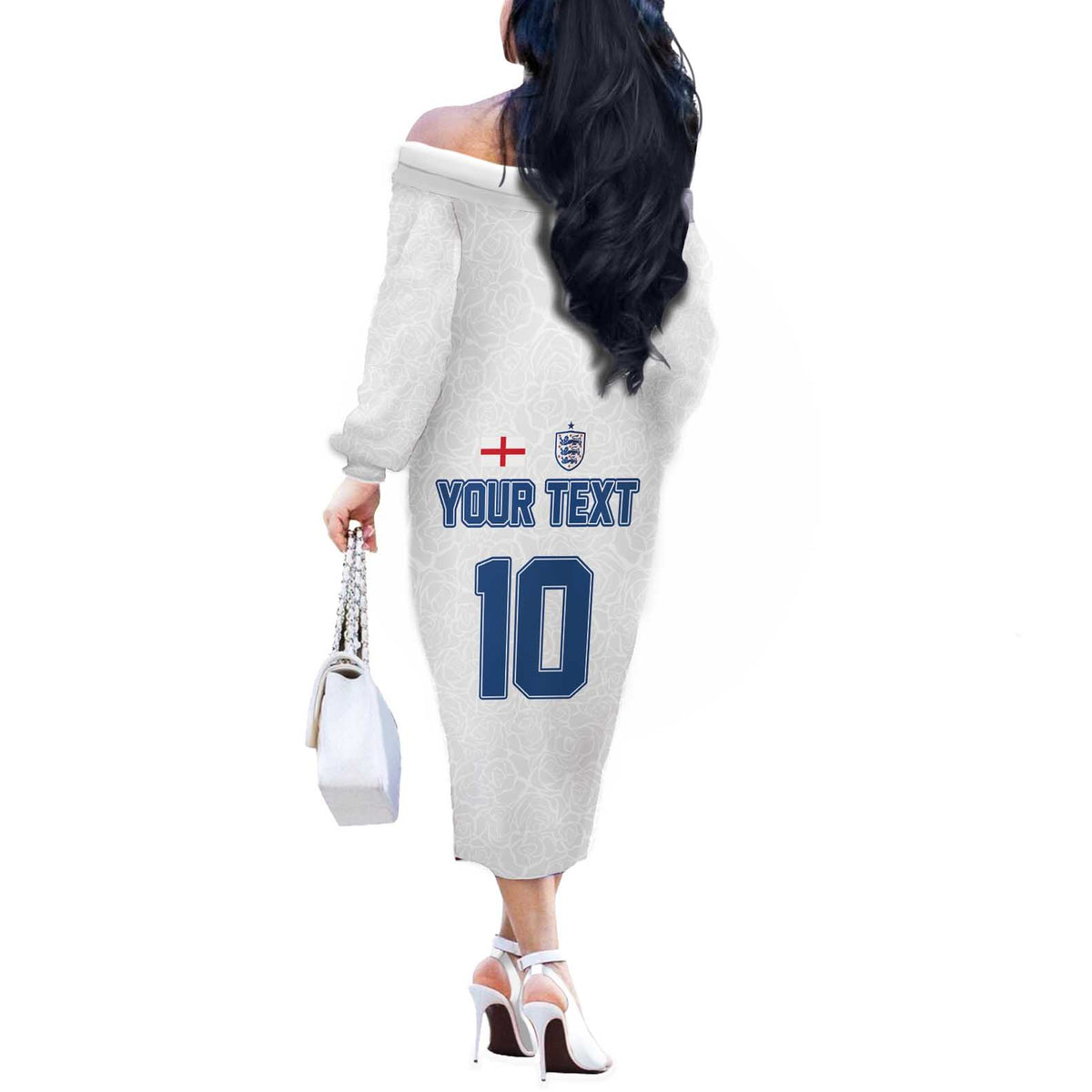 Custom England Football 2024 Road To The Champion Off The Shoulder Long Sleeve Dress - Wonder Print Shop