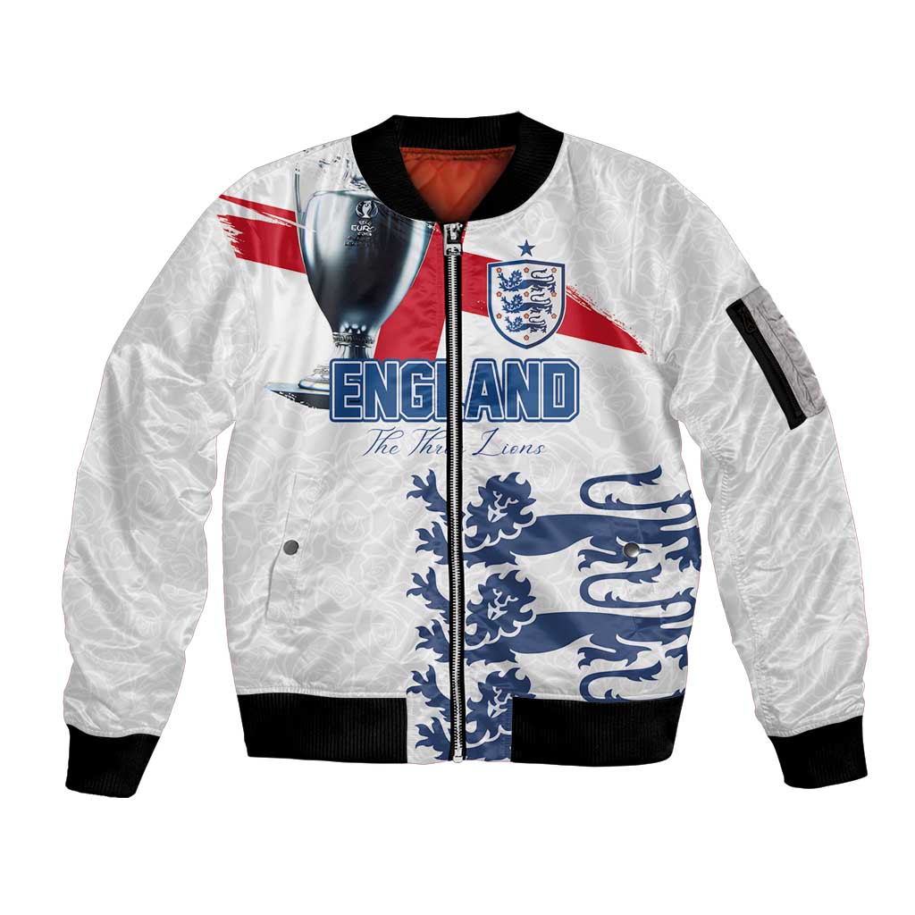 Custom England Football 2024 Road To The Champion Sleeve Zip Bomber Jacket - Wonder Print Shop