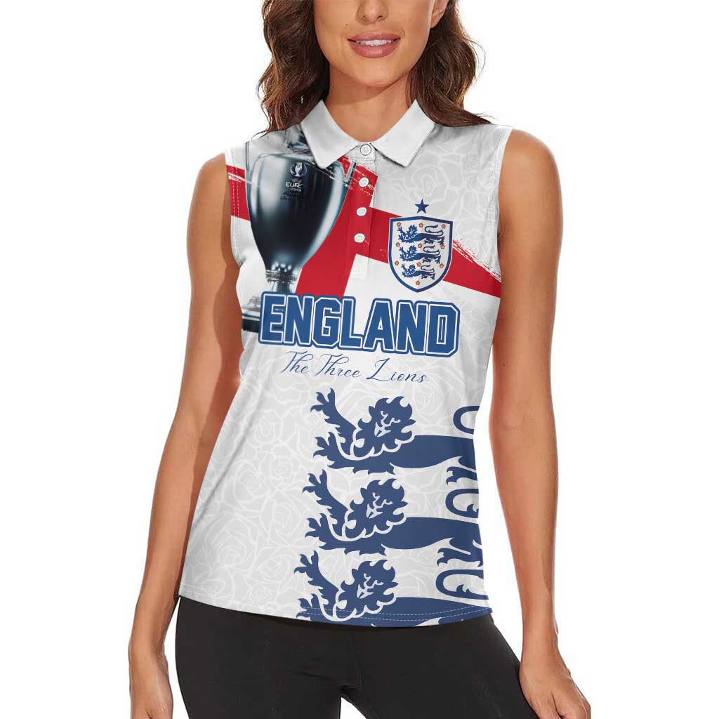 Custom England Football 2024 Road To The Champion Women Sleeveless Polo Shirt - Wonder Print Shop