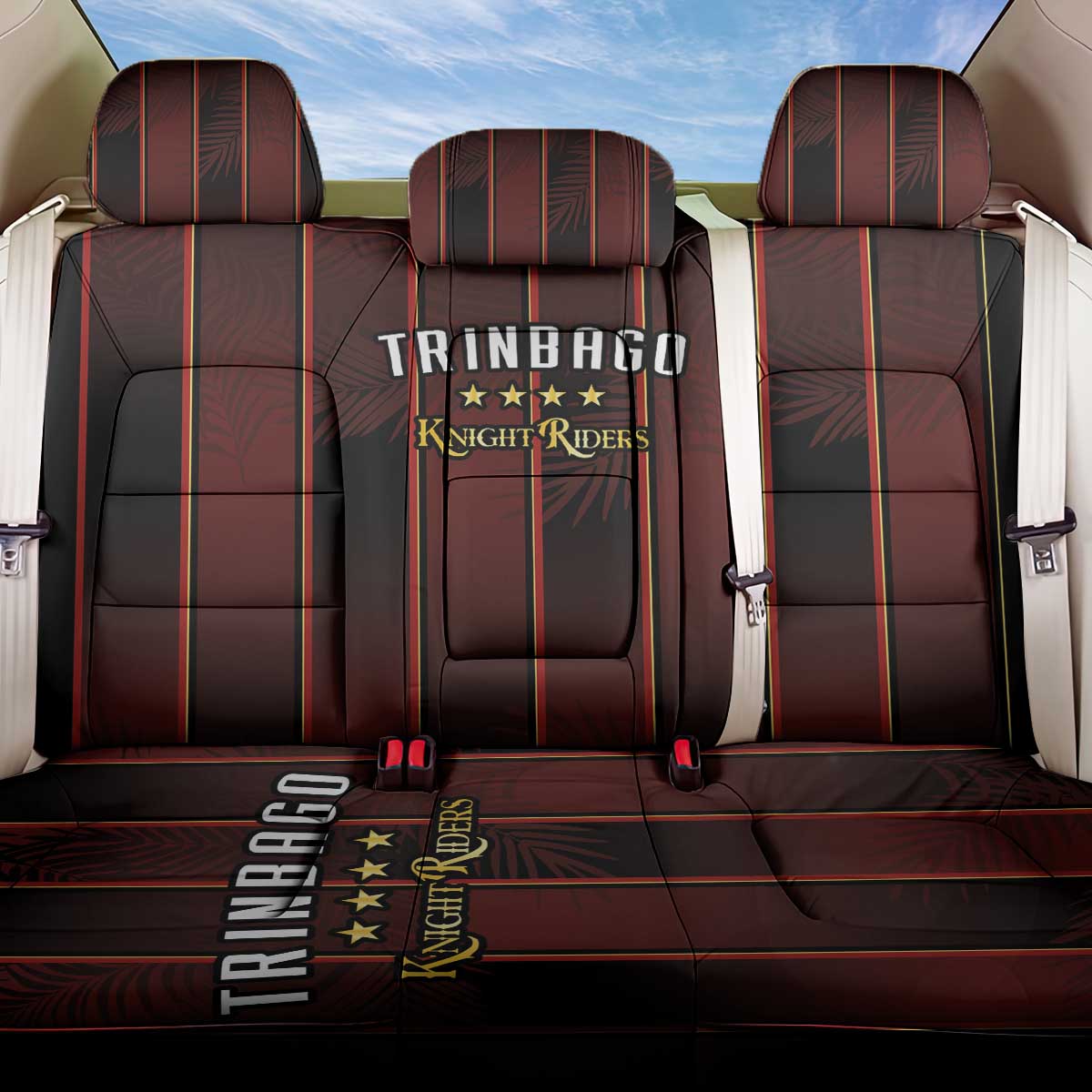 Trinbago Cricket Knight Riders Back Car Seat Cover Palm Leaves with Vertical Stripes Sporty Style - Wonder Print Shop