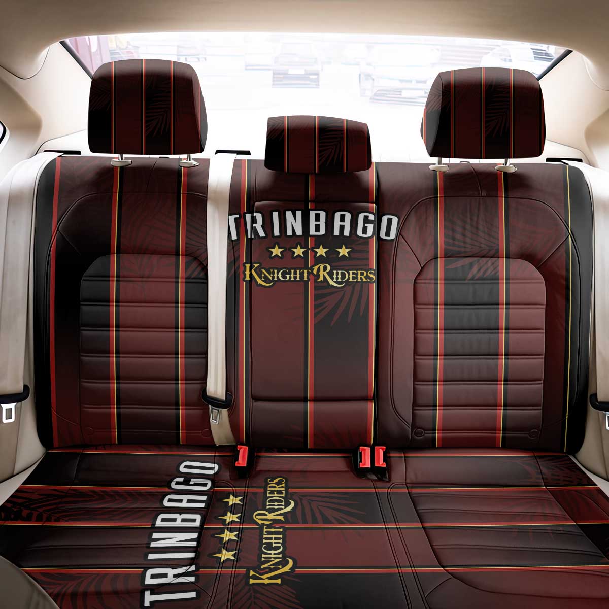 Trinbago Cricket Knight Riders Back Car Seat Cover Palm Leaves with Vertical Stripes Sporty Style - Wonder Print Shop