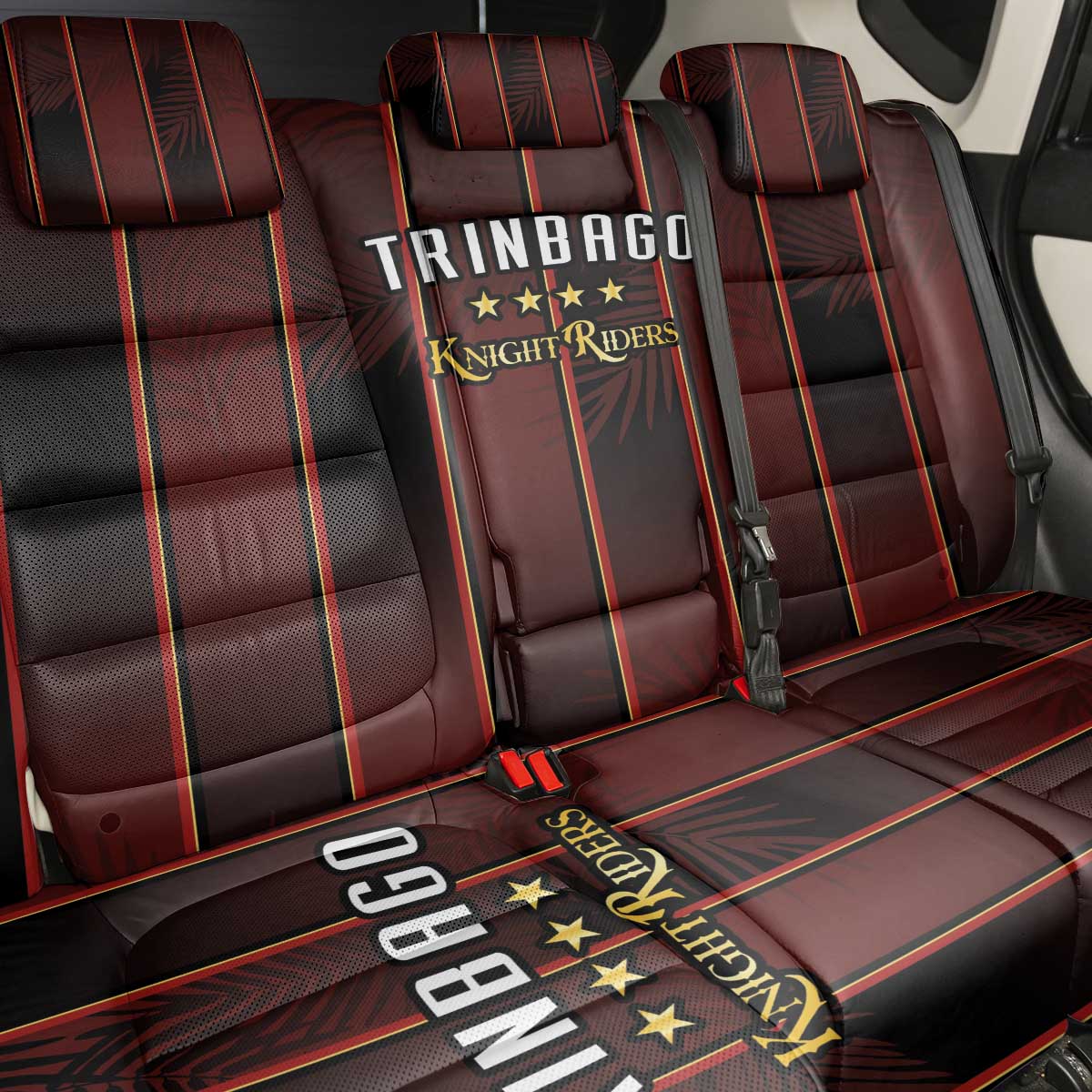 Trinbago Cricket Knight Riders Back Car Seat Cover Palm Leaves with Vertical Stripes Sporty Style - Wonder Print Shop