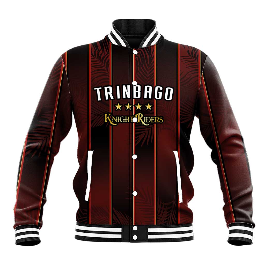 Custom Trinbago Cricket Knight Riders Baseball Jacket Palm Leaves with Vertical Stripes Sporty Style - Wonder Print Shop