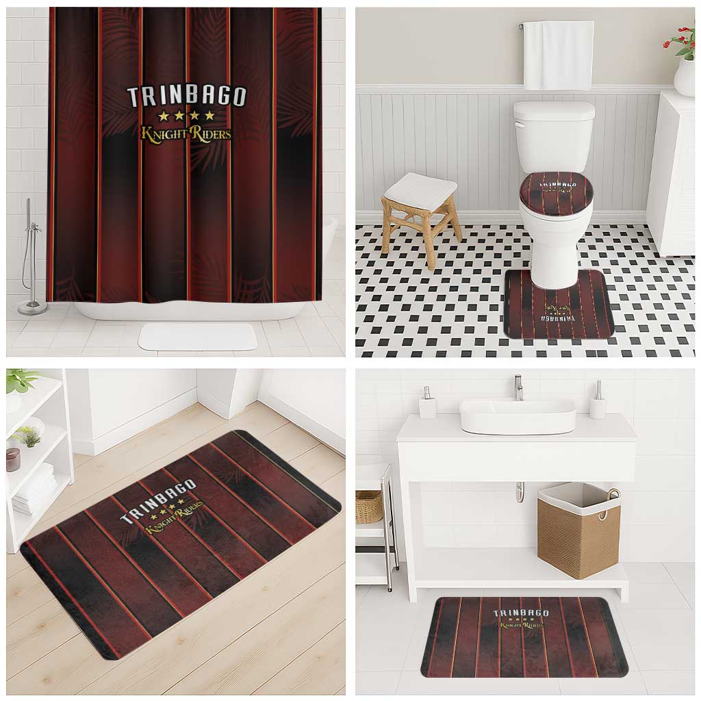 Trinbago Cricket Knight Riders Bathroom Set Palm Leaves with Vertical Stripes Sporty Style - Wonder Print Shop
