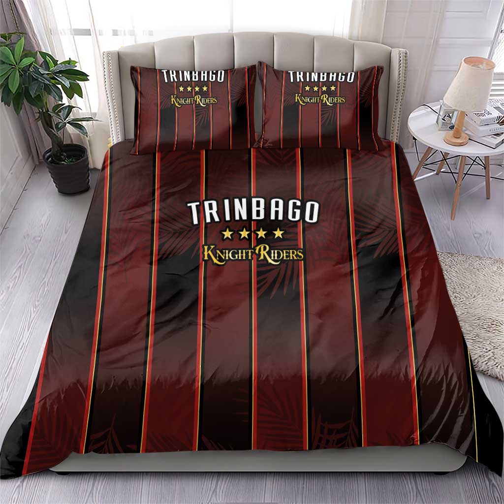 Trinbago Cricket Knight Riders Bedding Set Palm Leaves with Vertical Stripes Sporty Style - Wonder Print Shop