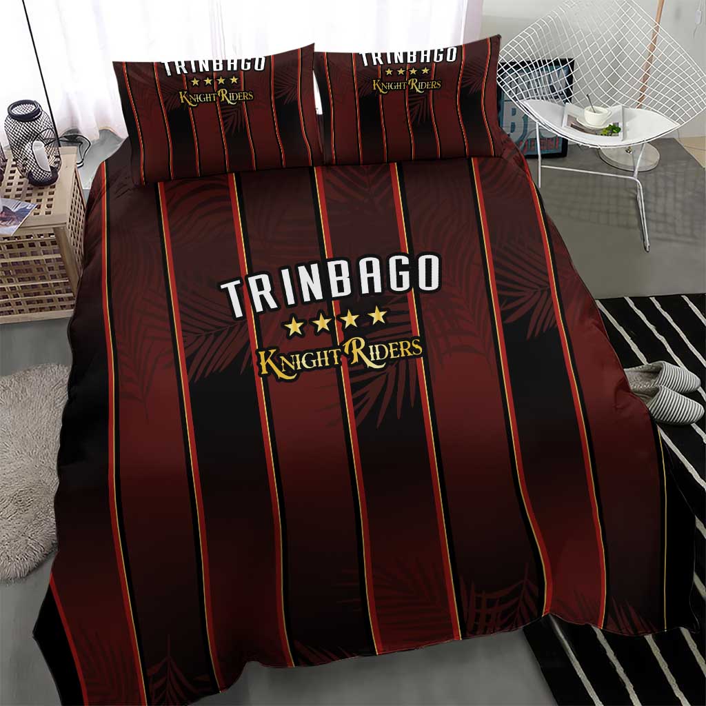 Trinbago Cricket Knight Riders Bedding Set Palm Leaves with Vertical Stripes Sporty Style - Wonder Print Shop