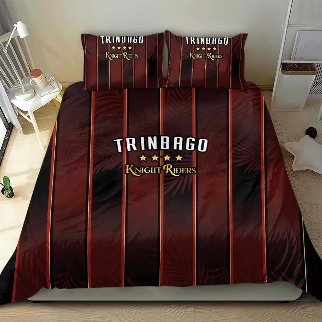 Trinbago Cricket Knight Riders Bedding Set Palm Leaves with Vertical Stripes Sporty Style - Wonder Print Shop