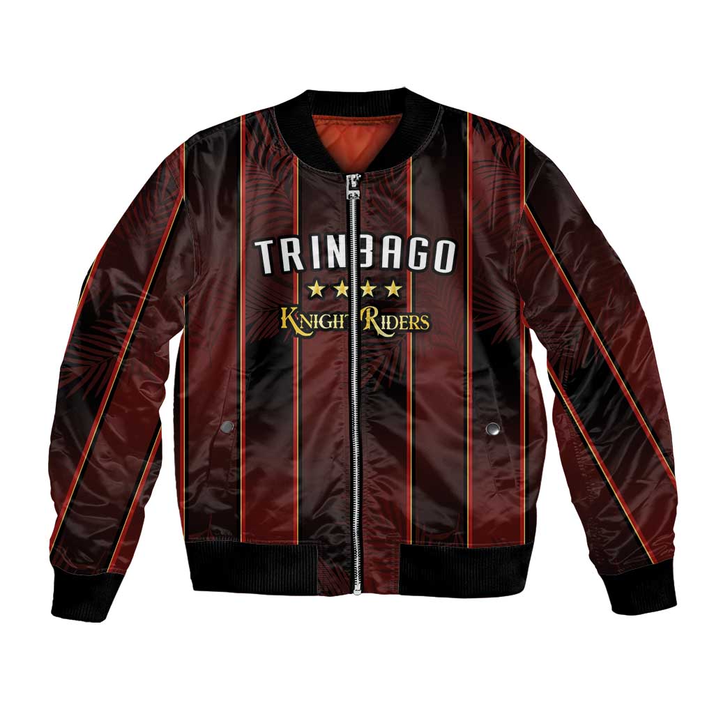 Custom Trinbago Cricket Knight Riders Bomber Jacket Palm Leaves with Vertical Stripes Sporty Style - Wonder Print Shop