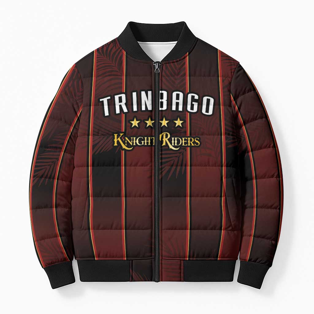 Custom Trinbago Cricket Knight Riders Bomber Puffer Jacket Palm Leaves with Vertical Stripes Sporty Style - Wonder Print Shop