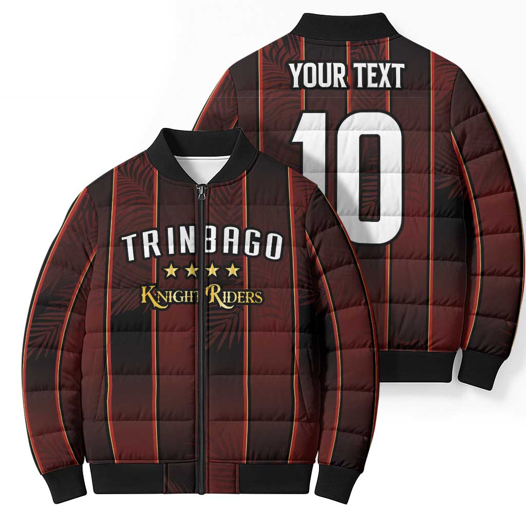 Custom Trinbago Cricket Knight Riders Bomber Puffer Jacket Palm Leaves with Vertical Stripes Sporty Style - Wonder Print Shop