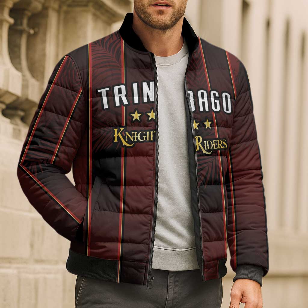 Custom Trinbago Cricket Knight Riders Bomber Puffer Jacket Palm Leaves with Vertical Stripes Sporty Style - Wonder Print Shop