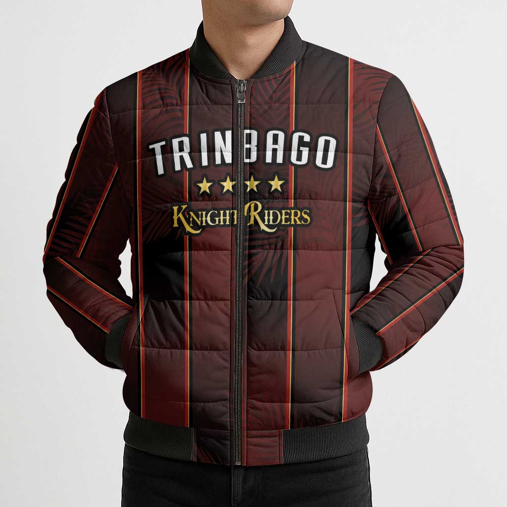 Custom Trinbago Cricket Knight Riders Bomber Puffer Jacket Palm Leaves with Vertical Stripes Sporty Style - Wonder Print Shop