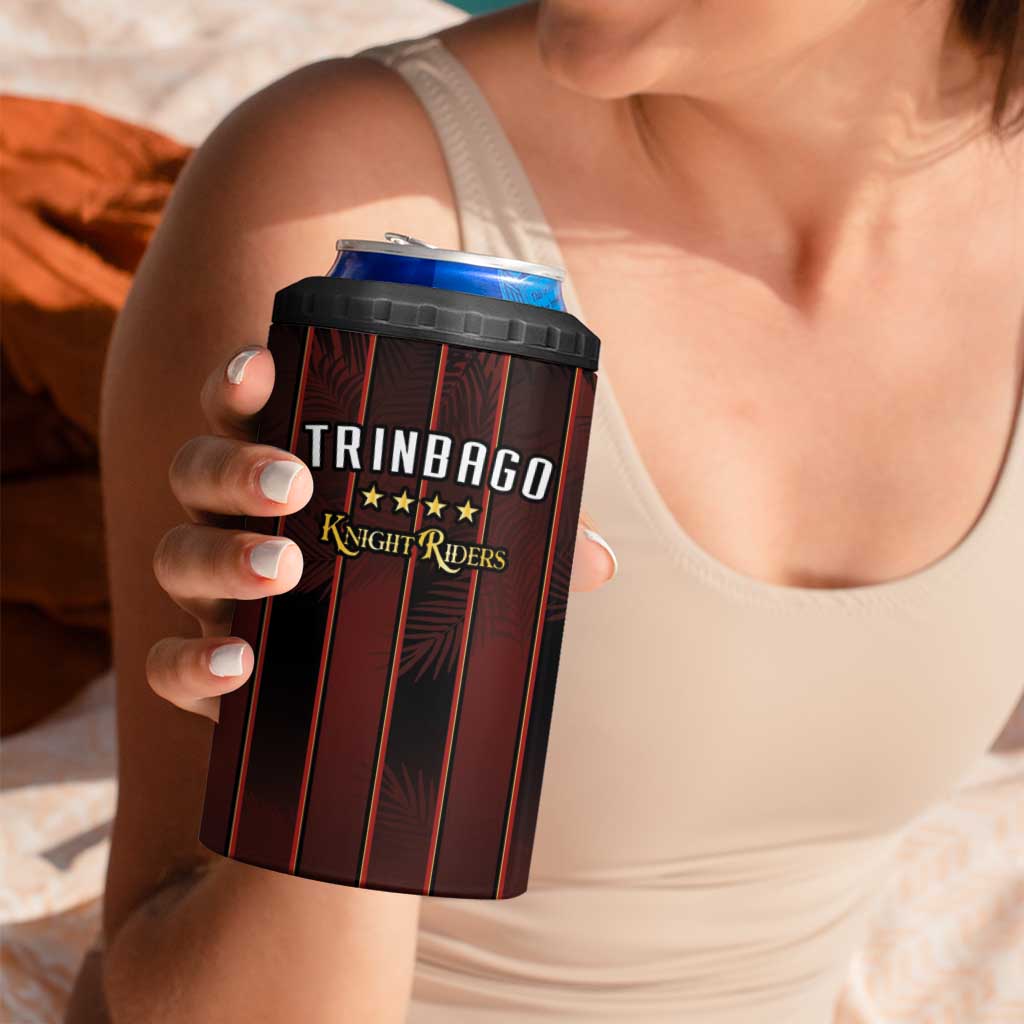 Custom Trinbago Cricket Knight Riders 4 in 1 Can Cooler Tumbler Palm Leaves with Vertical Stripes Sporty Style - Wonder Print Shop