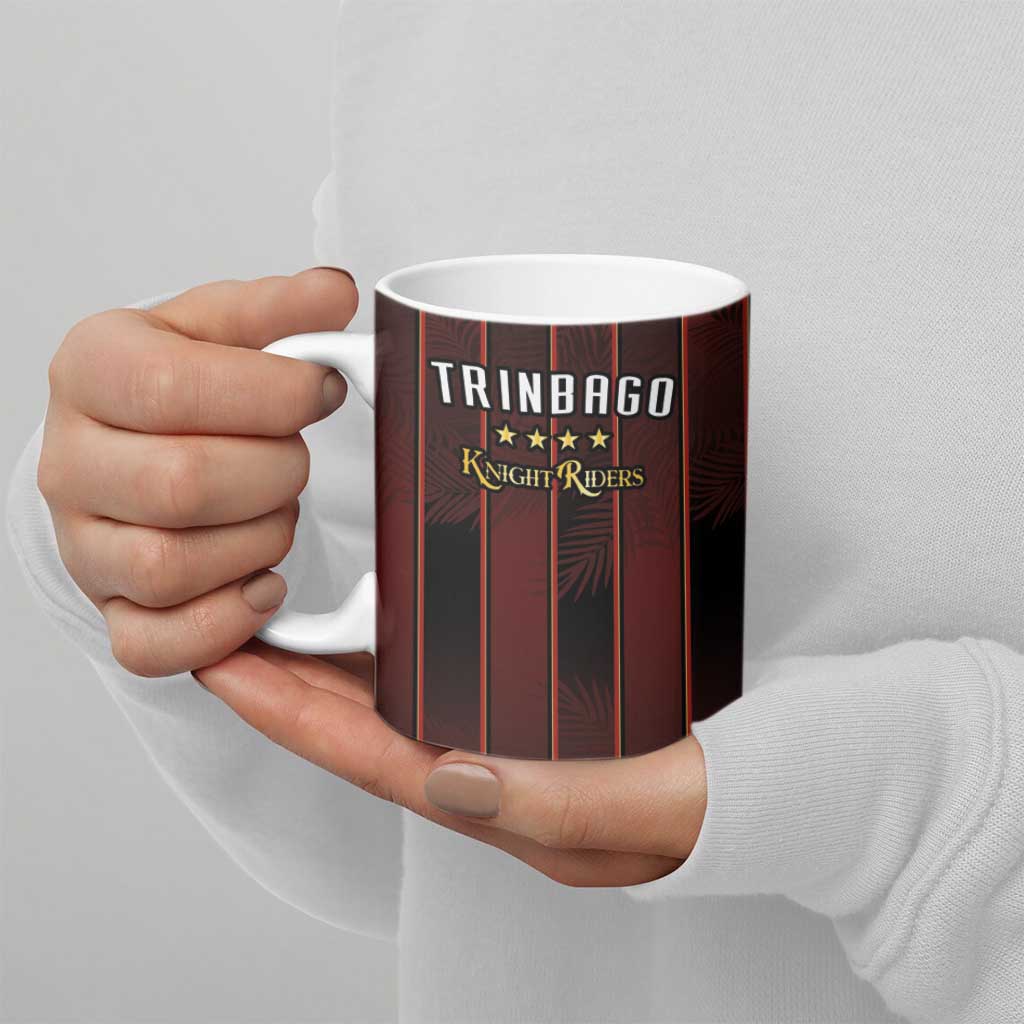 Custom Trinbago Cricket Knight Riders Ceramic Mug Palm Leaves with Vertical Stripes Sporty Style - Wonder Print Shop