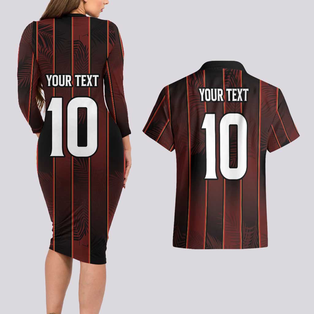 Custom Trinbago Cricket Knight Riders Couples Matching Long Sleeve Bodycon Dress and Hawaiian Shirt Palm Leaves with Vertical Stripes Sporty Style - Wonder Print Shop