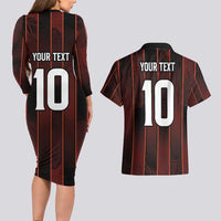 Custom Trinbago Cricket Knight Riders Couples Matching Long Sleeve Bodycon Dress and Hawaiian Shirt Palm Leaves with Vertical Stripes Sporty Style - Wonder Print Shop