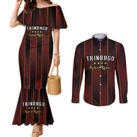 Custom Trinbago Cricket Knight Riders Couples Matching Mermaid Dress and Long Sleeve Button Shirt Palm Leaves with Vertical Stripes Sporty Style - Wonder Print Shop
