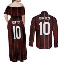 Custom Trinbago Cricket Knight Riders Couples Matching Off Shoulder Maxi Dress and Long Sleeve Button Shirt Palm Leaves with Vertical Stripes Sporty Style - Wonder Print Shop