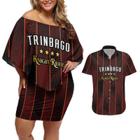 Custom Trinbago Cricket Knight Riders Couples Matching Off Shoulder Short Dress and Hawaiian Shirt Palm Leaves with Vertical Stripes Sporty Style - Wonder Print Shop