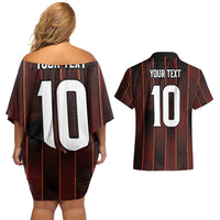 Custom Trinbago Cricket Knight Riders Couples Matching Off Shoulder Short Dress and Hawaiian Shirt Palm Leaves with Vertical Stripes Sporty Style - Wonder Print Shop