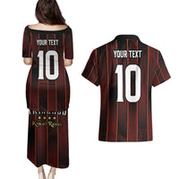 Custom Trinbago Cricket Knight Riders Couples Matching Puletasi and Hawaiian Shirt Palm Leaves with Vertical Stripes Sporty Style - Wonder Print Shop