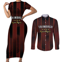 Custom Trinbago Cricket Knight Riders Couples Matching Short Sleeve Bodycon Dress and Long Sleeve Button Shirt Palm Leaves with Vertical Stripes Sporty Style - Wonder Print Shop