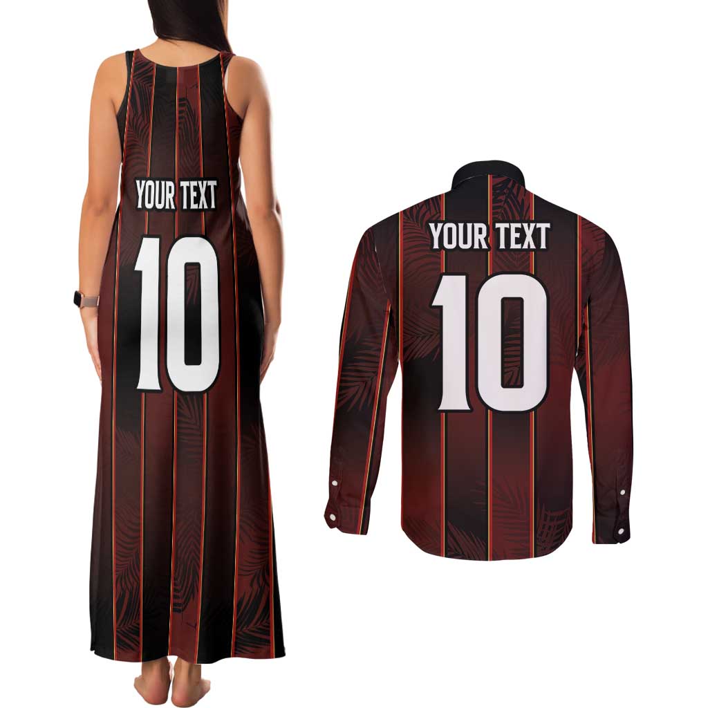 Custom Trinbago Cricket Knight Riders Couples Matching Tank Maxi Dress and Long Sleeve Button Shirt Palm Leaves with Vertical Stripes Sporty Style - Wonder Print Shop