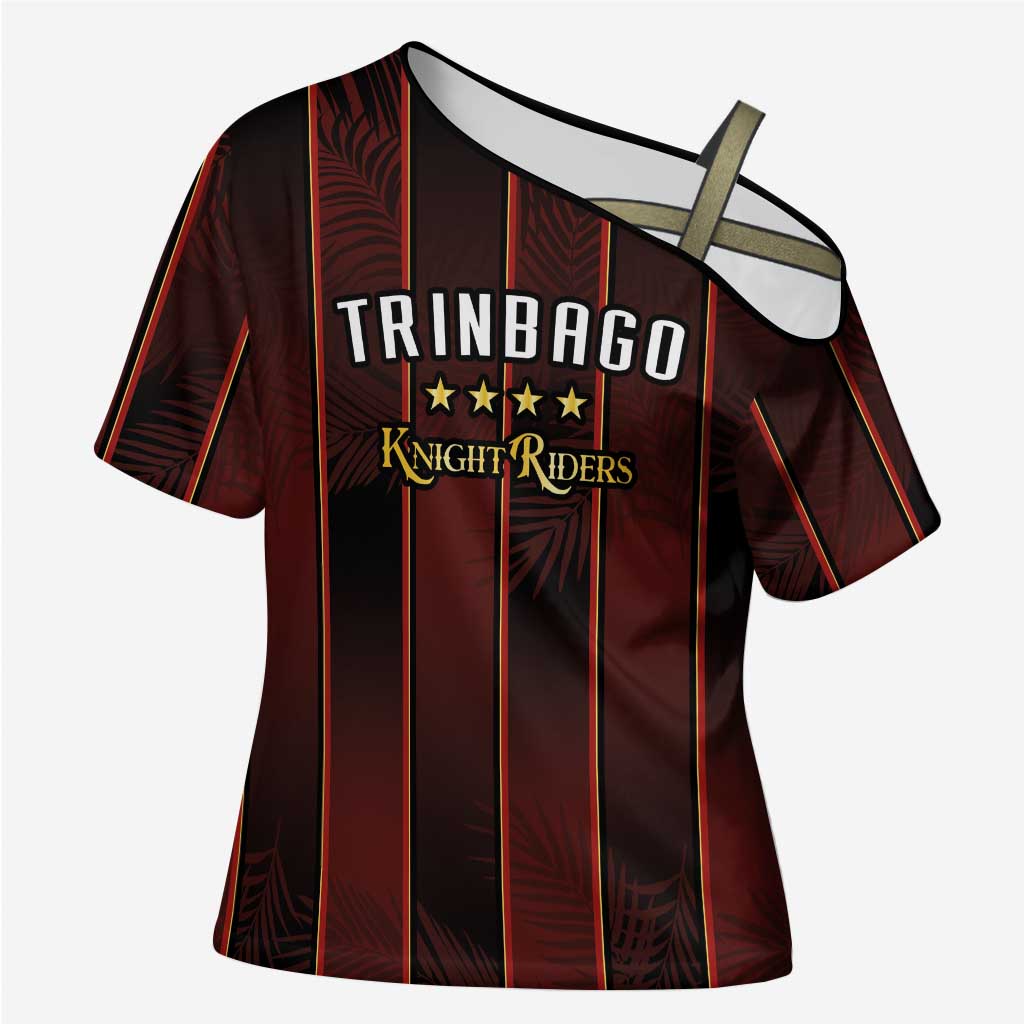 Custom Trinbago Cricket Knight Riders Cross Shoulder Shirt Palm Leaves with Vertical Stripes Sporty Style - Wonder Print Shop