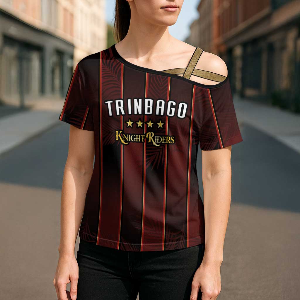 Custom Trinbago Cricket Knight Riders Cross Shoulder Shirt Palm Leaves with Vertical Stripes Sporty Style - Wonder Print Shop