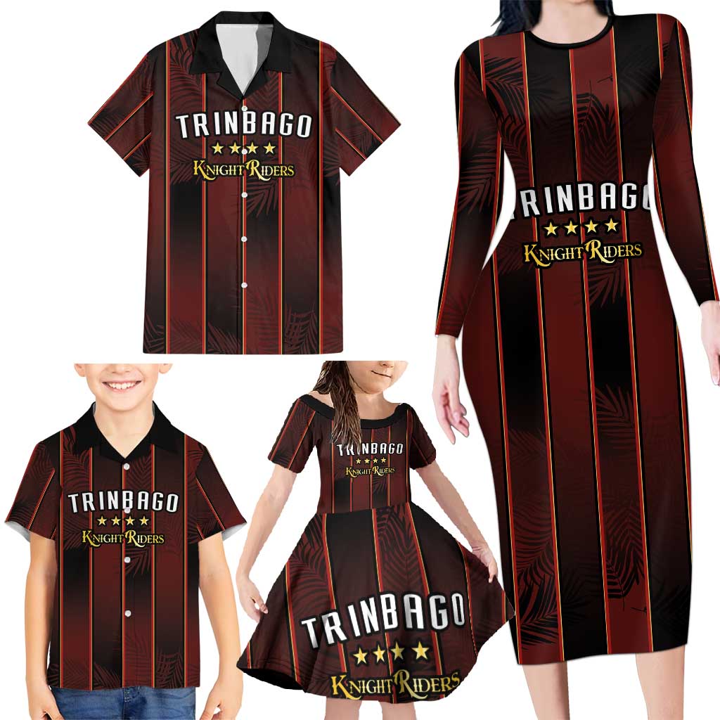 Custom Trinbago Cricket Knight Riders Family Matching Long Sleeve Bodycon Dress and Hawaiian Shirt Palm Leaves with Vertical Stripes Sporty Style - Wonder Print Shop