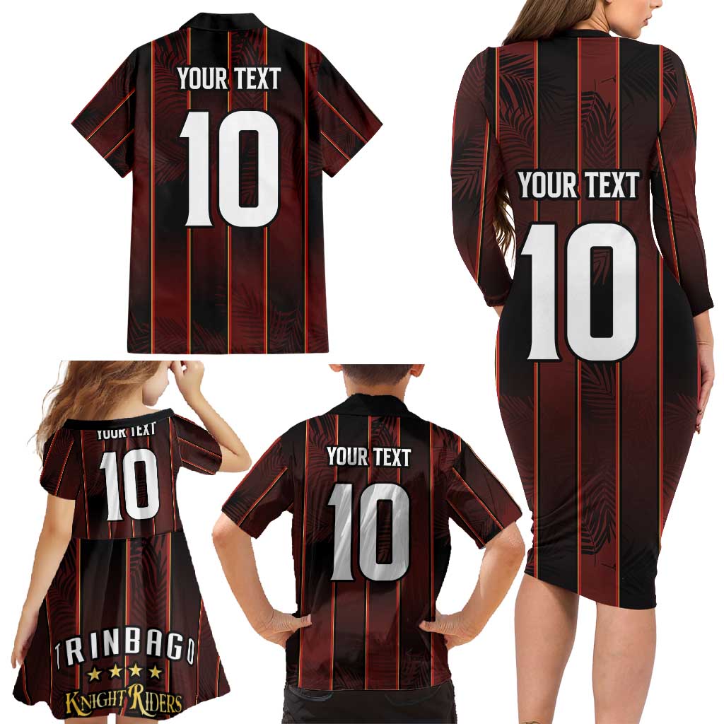 Custom Trinbago Cricket Knight Riders Family Matching Long Sleeve Bodycon Dress and Hawaiian Shirt Palm Leaves with Vertical Stripes Sporty Style - Wonder Print Shop
