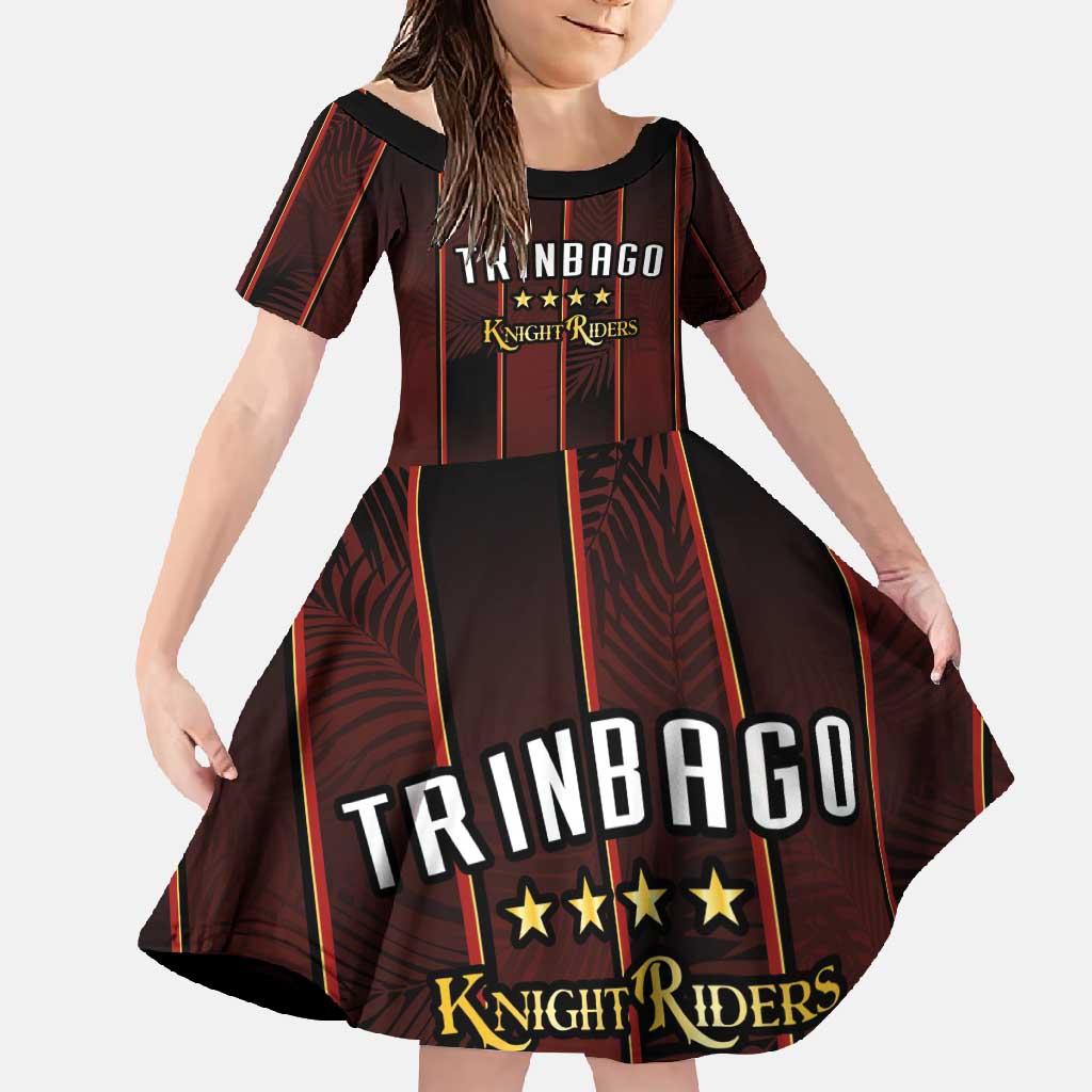 Custom Trinbago Cricket Knight Riders Family Matching Mermaid Dress and Hawaiian Shirt Palm Leaves with Vertical Stripes Sporty Style - Wonder Print Shop