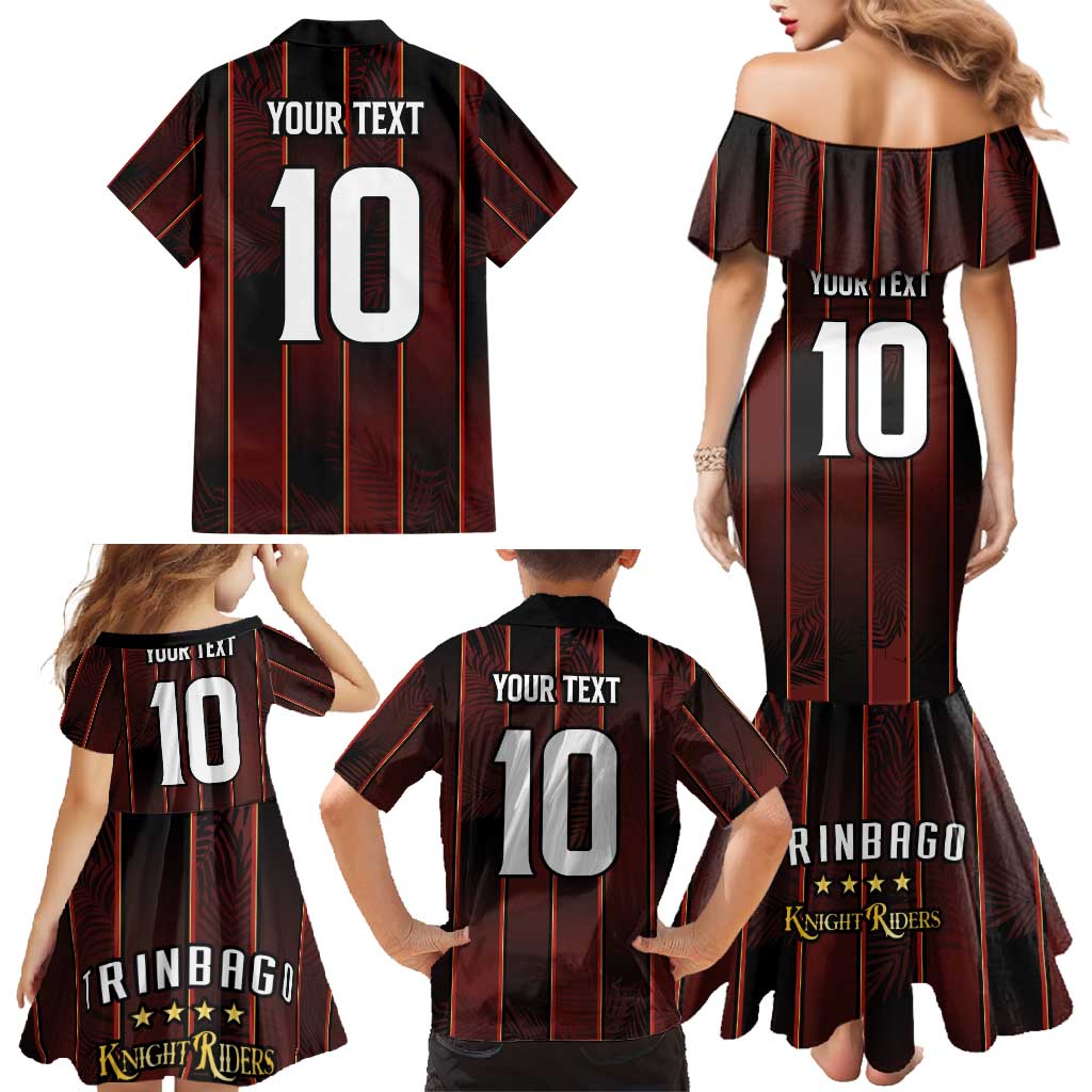 Custom Trinbago Cricket Knight Riders Family Matching Mermaid Dress and Hawaiian Shirt Palm Leaves with Vertical Stripes Sporty Style - Wonder Print Shop