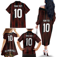 Custom Trinbago Cricket Knight Riders Family Matching Off The Shoulder Long Sleeve Dress and Hawaiian Shirt Palm Leaves with Vertical Stripes Sporty Style - Wonder Print Shop