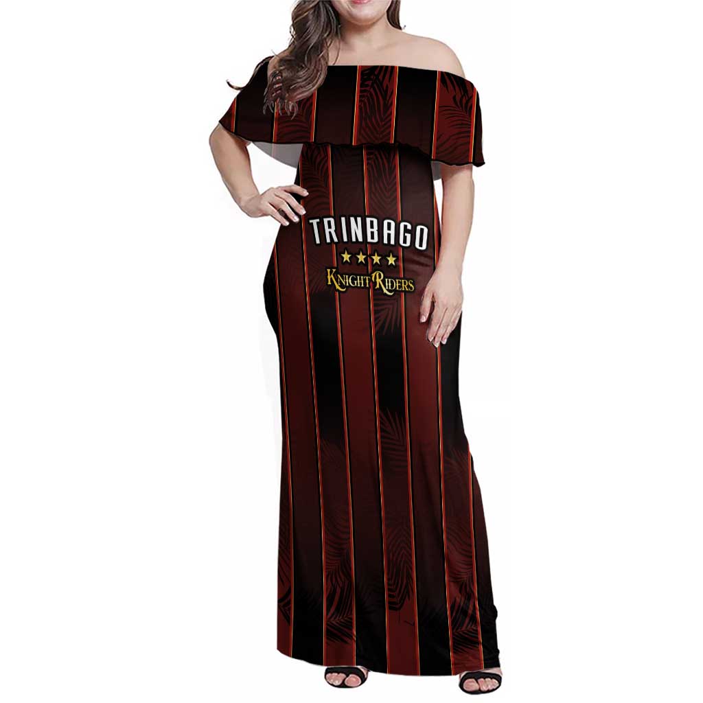 Custom Trinbago Cricket Knight Riders Family Matching Off Shoulder Maxi Dress and Hawaiian Shirt Palm Leaves with Vertical Stripes Sporty Style - Wonder Print Shop