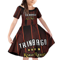 Custom Trinbago Cricket Knight Riders Family Matching Off Shoulder Short Dress and Hawaiian Shirt Palm Leaves with Vertical Stripes Sporty Style - Wonder Print Shop