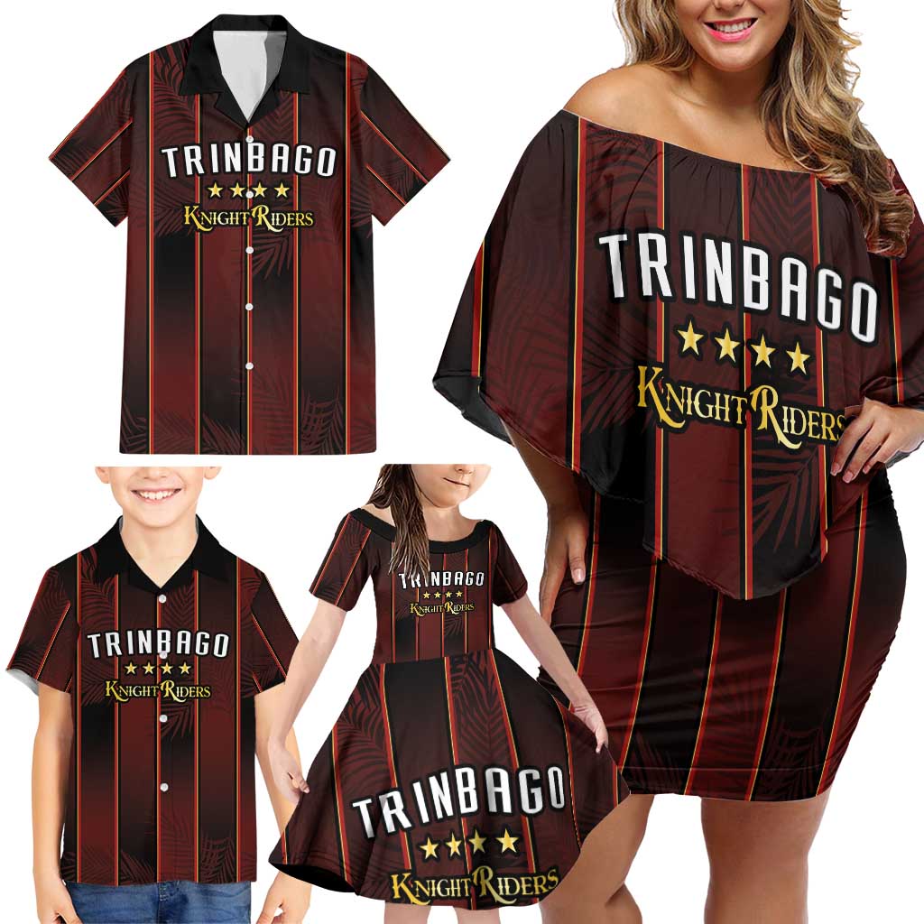 Custom Trinbago Cricket Knight Riders Family Matching Off Shoulder Short Dress and Hawaiian Shirt Palm Leaves with Vertical Stripes Sporty Style - Wonder Print Shop
