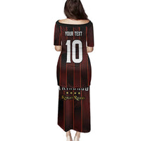 Custom Trinbago Cricket Knight Riders Family Matching Puletasi and Hawaiian Shirt Palm Leaves with Vertical Stripes Sporty Style - Wonder Print Shop